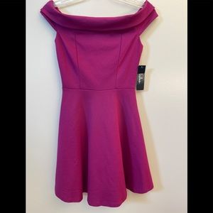 LuLus Off-the-Shoulder Magenta Skater Dress Size XS Fit & Flare NWT!